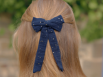 Medium ribbon hair clip gaze pois or marine