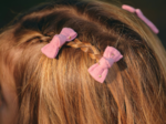 Small bows hair clips gaze pois or rose thé