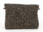 Cosmetic bag with flap mocha quilted leopard