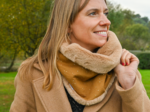 Adult Fur scarf snood gaze pois or caramel