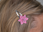 Star flower hairclip neon pink gingham