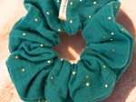 Scrunchie gaze pois or eucalyptus