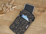 Quilted phone pocket mocha quilted leopard