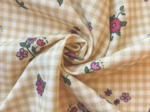 Jersey fabric natural floral gingham