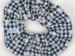 Large Piping Scrunchie navy embroidered gingham
