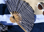 Hand-held fan striped  ivory navy