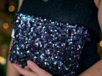 Coton clutch bag purple black sequin