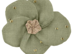 Flower petal hair slide small  almond green with golden dots gauze