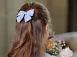 Bow tie hair slide oxford blue