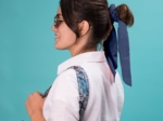 Long tail scrunchie blue english embroidery