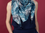 Pom pom scarf feuillage marine