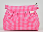 Pleated clutch bag neon pink gingham