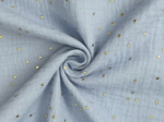 Cotton Fabric gaze pois or bleu baltique