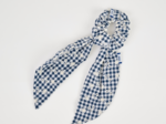 Short tail scrunchie navy embroidered gingham