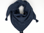 Small pom pom scarf gaze pois or marine