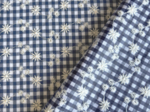 Coated fabric navy embroidered gingham