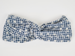 crossed headband navy embroidered gingham