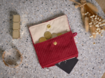 Mini coin purse pouch burgundy large corduroy