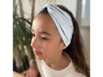 Jersey Crossed Headband Child striped blue gray glitter