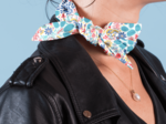Long tail scrunchie champêtre bleuté
