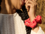 Scrunchie coral red gingham