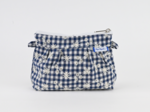 Mini Pleated clutch bag navy embroidered gingham