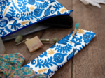 Cosmetic bag with flap passion bleue