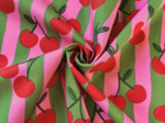 Cotton fabric ex2623 pink green striped cherries
