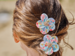Flower petal hair slide small  champêtre bleuté