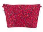 Cosmetic bag with flap pompons cerise