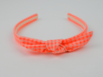 bow headband neon orange gingham