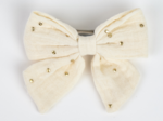Bow tie hair slide gaze pois or écru