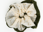 Large Two-Tone Scrunchie gaze pois or kaki - écru